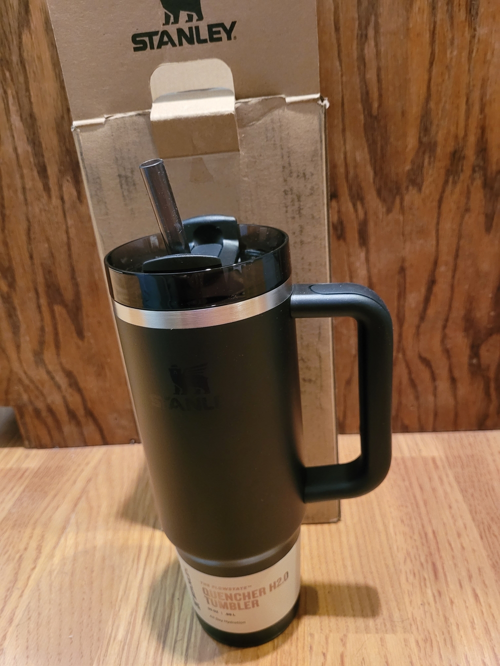 Stanley Black Travel Tumbler with Handle and Straw-Hinge Health Co-branded